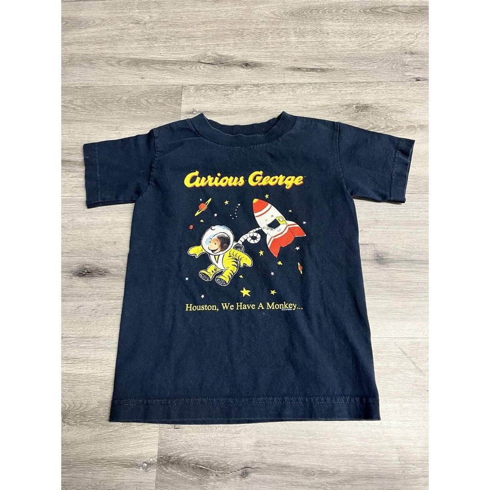 Vintage Curious George Astronaut George Blue T-Shirt Sz Small Houston We Have